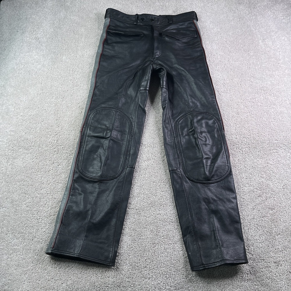 Vintage Spartan by Rocky Pants Mens 32 (Fits 30) Black Leather Biker Moto Racing